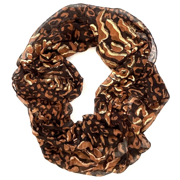Dana Buchman Large Infinity Scarf in Brown Light Brown metallic Gold Leopard - Picture 2 of 9